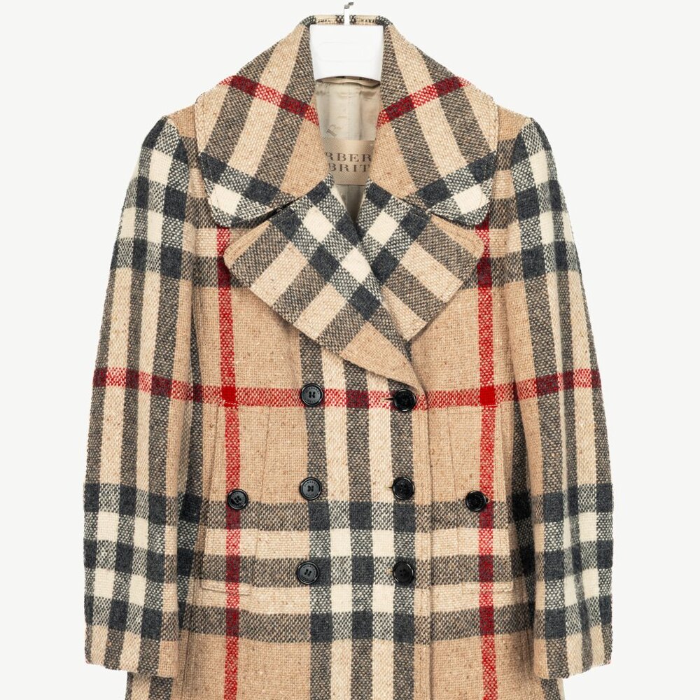 Burberry Brit Beige Check Wool Double-Breasted Jacket